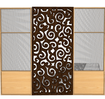  现代中式屏风草图大师模型， 屏风sketchup模型下载