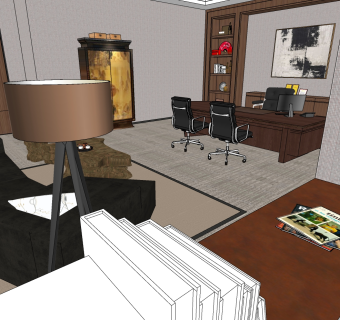 现代办公区室内表现草图，办公室sketchup模型下载