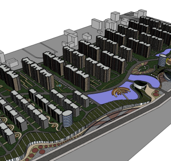 现代风格小区规划免费su模型下载、小区草图大师模型下载