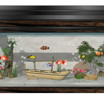 现代生态鱼缸草图大师模型，鱼缸sketchup模型下载