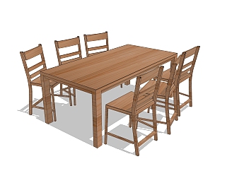 现代实木餐桌椅su模型，<em>长</em>餐桌草图大师模型下载