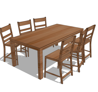 现代实木餐桌椅su模型，长餐桌草图大师模型下载