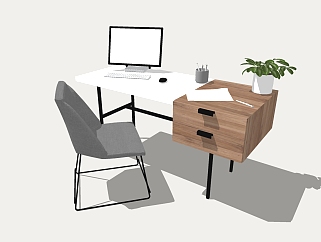 现代<em>书桌椅</em>组合su模型，书桌sketchup模型下载