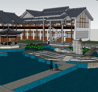 中式别墅庭院su模型下载、中式别墅庭院草图大师模型下载