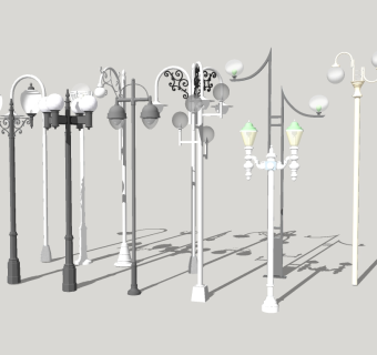 欧式造型路灯组合草图大师模型，造型路灯组合sketchup模型下载