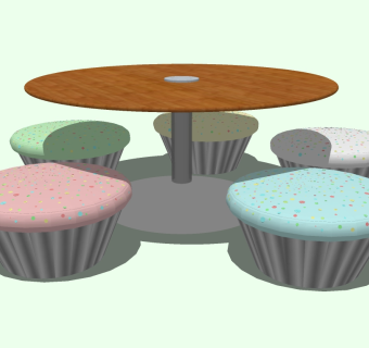 现代儿童纸杯蛋糕桌椅草图大师模型，儿童纸杯蛋糕桌椅sketchup模型下载