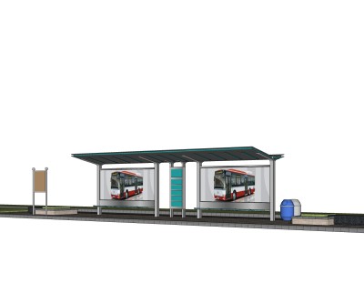 现代公交候车亭免费su模型，公交候车亭草图大师模型下载