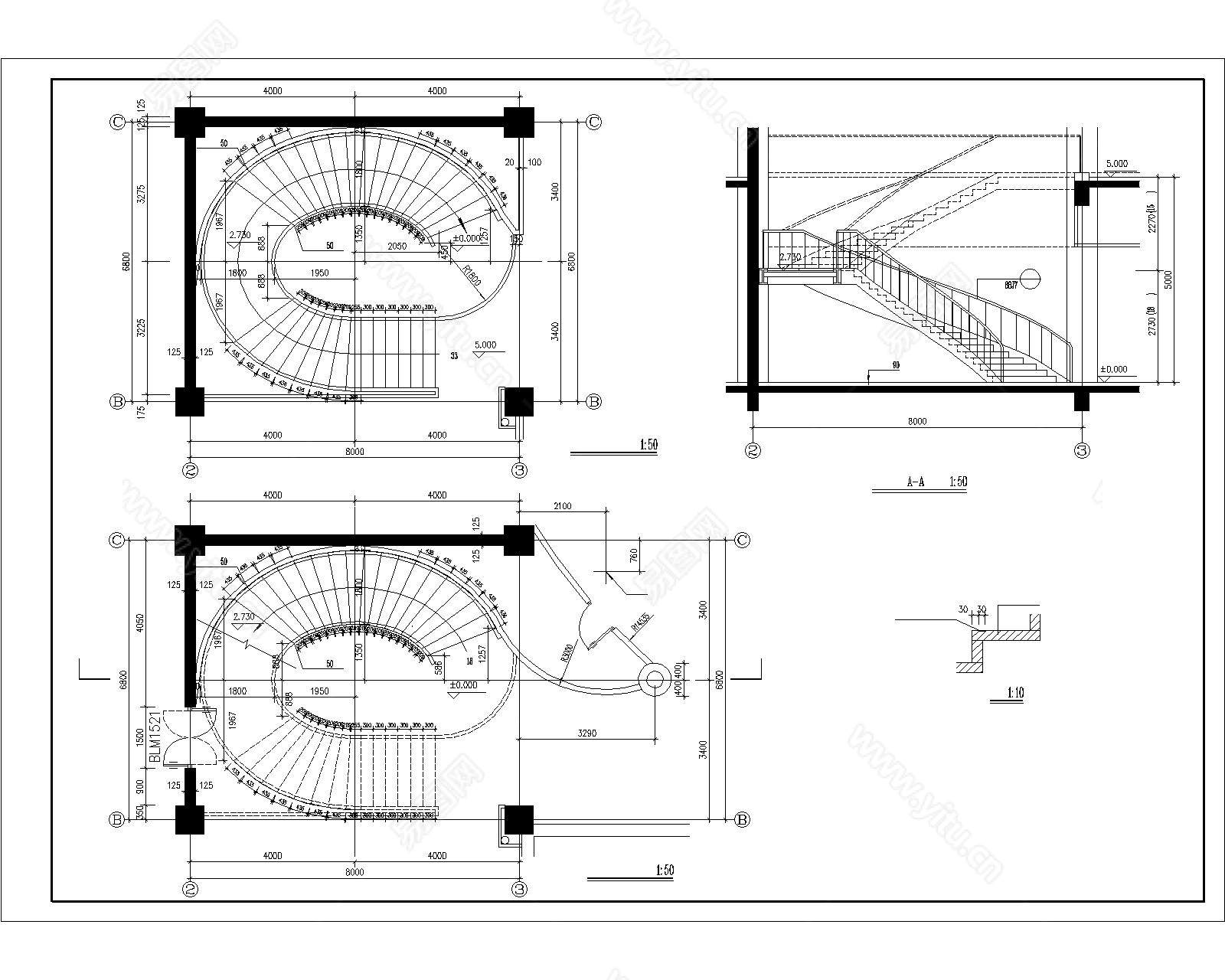 小区实用旋转楼梯全套cad平立面设计图纸_其他室内装修__土木在线