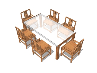 新中式餐桌椅su模型,餐桌椅skp模型下载