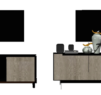 新中式实木电视柜组合su模型,,电视柜草图大师模型下载