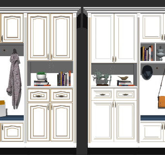 欧式鞋柜组合草图大师模型，鞋柜sketchup模型下载