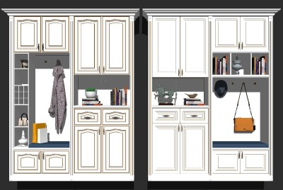 欧式鞋柜组合草图大师模型，鞋柜sketchup模型下载