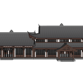 中式古建客栈免费su模型下载、客栈草图大师模型下载