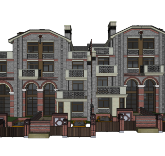 现代联排别墅su模型，别墅sketchup模型下载