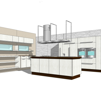 现代橱柜草图大师模型，岛型橱柜sketchup模型下载
