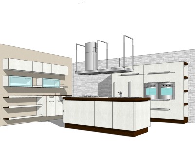 现代橱柜草图大师模型，岛型橱柜sketchup模型下载