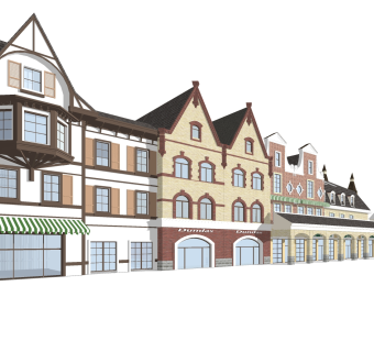 欧式沿街商业建筑草图大师模型，沿街商业建筑sketchup模型免费下载
