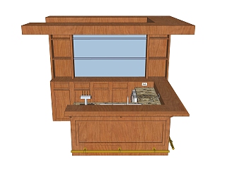 现代开放式厨房吧台su模型，吧台草图大师模型下载