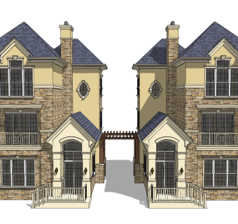 欧式别墅外观草图大师模型，别墅外观sketchup模型免费下载