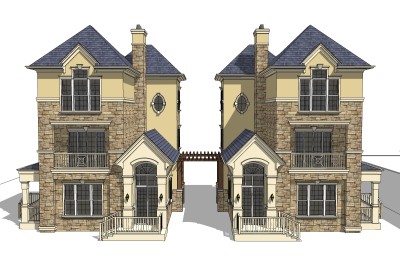 欧式别墅外观草图大师模型，别墅外观sketchup模型免费下载