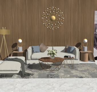 现代风格布艺沙发组合su模型，沙发组合skp模型下载