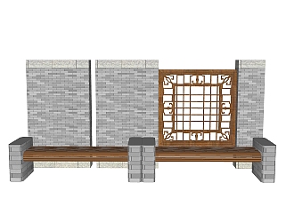 新中式围墙座椅组合草图大师模型，围墙座椅sketchup模型下载