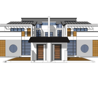 中式联排别墅su模型，别墅sketchup模型下载