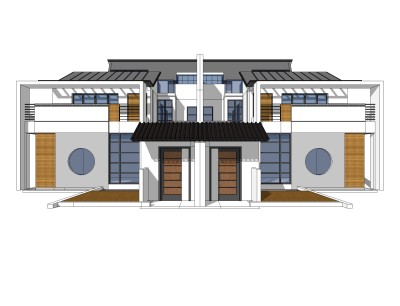 中式联排别墅su模型，别墅sketchup模型下载