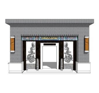 中式古建门面门头草图大师模型，古建门面门头sketchup模型免费下载