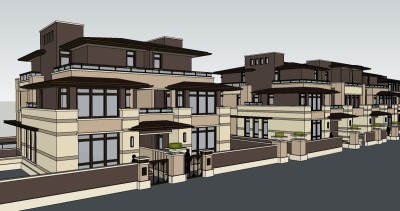 现代连排别墅草图大师模型下载，联排别墅sketchup模型