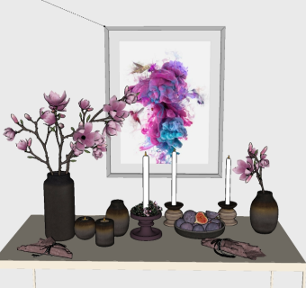 现代花瓶花卉摆件组合skp文件下载，花瓶花卉sketchup模型