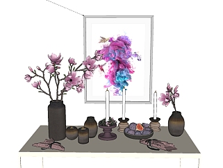 现代花瓶花卉摆件组合skp文件下载，花瓶花卉sketchup...