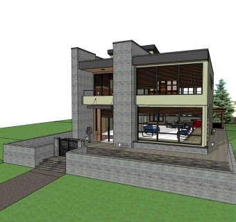 现代简约风格别墅草图大师模型，别墅SU模型下载