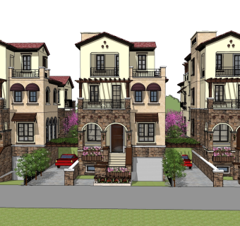 欧式别墅外观草图大师模型，别墅外观sketchup模型免费下载