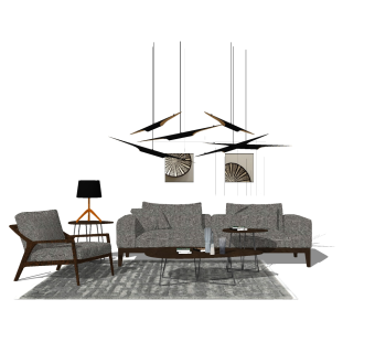 极简风格客厅软装SU模型，客厅草图大师下载