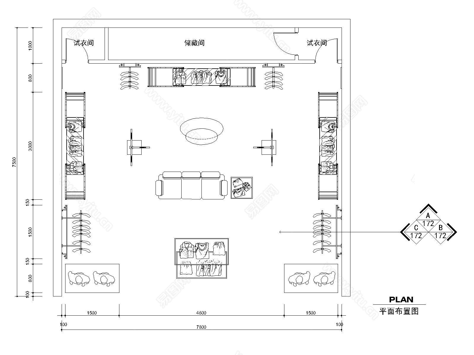 大型实木门专卖店设计CAD施工图含效果图套图，木门专卖店设计CAD建筑图纸下载 - 易图网
