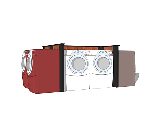 现代洗衣机组合skp文件，洗衣机草图大师模型下载