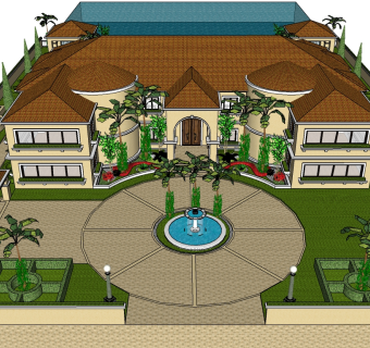 现代滨水别墅草图大师模型，海中别墅skb文件下载