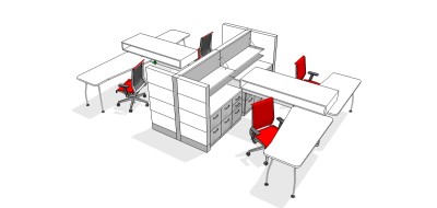现代隔断办公桌su模型，办公桌草图大师模型下载
