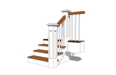 现代实木单跑楼梯草图大师模型，实木单跑楼梯sketchup模型免费下载