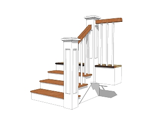 现代实木单跑楼梯草图大师模型，实木单跑楼梯sketchup模型免费下载