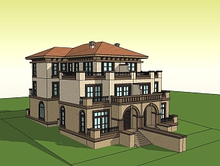 欧式别墅草图大师模型，别墅sketchup模型