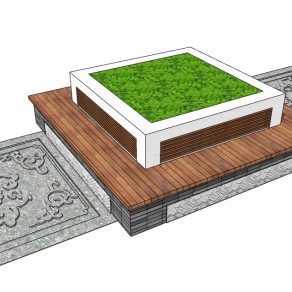 现代方形树池skb模型分享，树池坐凳草图大师模型
