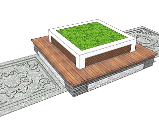 现代方形树池skb模型分享，树池<em>坐凳</em>草图大师模型