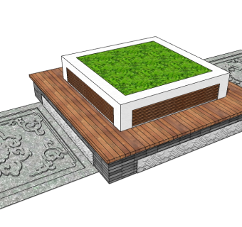 现代方形树池skb模型分享，树池坐凳草图大师模型