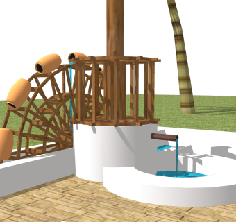 中式实木水车草图大师模型，实木水车sketchup模型免费下载
