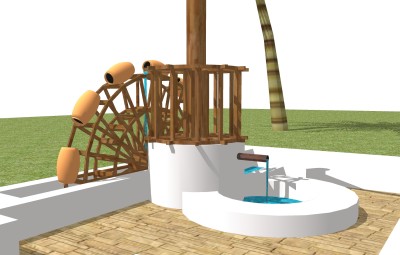 中式实木水车草图大师模型，实木水车sketchup模型免费下载