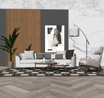 现代轻奢布艺沙发组合su模型，沙发组合skp模型下载