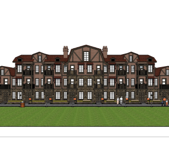 欧式联排别墅居住su模型，别墅sketchup模型下载