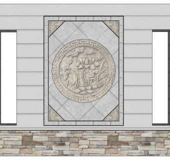 中式景观墙sketchup模型下载，景观墙草图大师模型